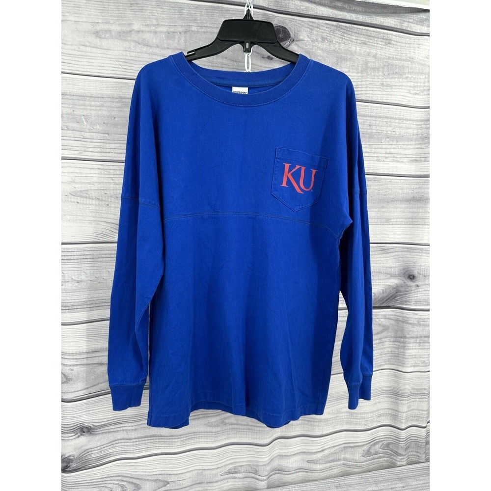 PINK / 5TH & OCEAN KANSAS JAYHAWKS LONG SLEEVE TOP Size Medium BLUE/RED SEQUINS - Picture 5 of 6